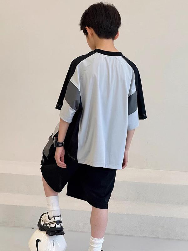 キッズ セットアップ 男の子 ジュニア スポーツウェア 上下セット 半袖 接触冷感 ハーフパンツ 運動着 普段使い 通学 クラブ活動 旅行 グレー 120cm 130cm 140cm 150cm 160cm 170cm 夏