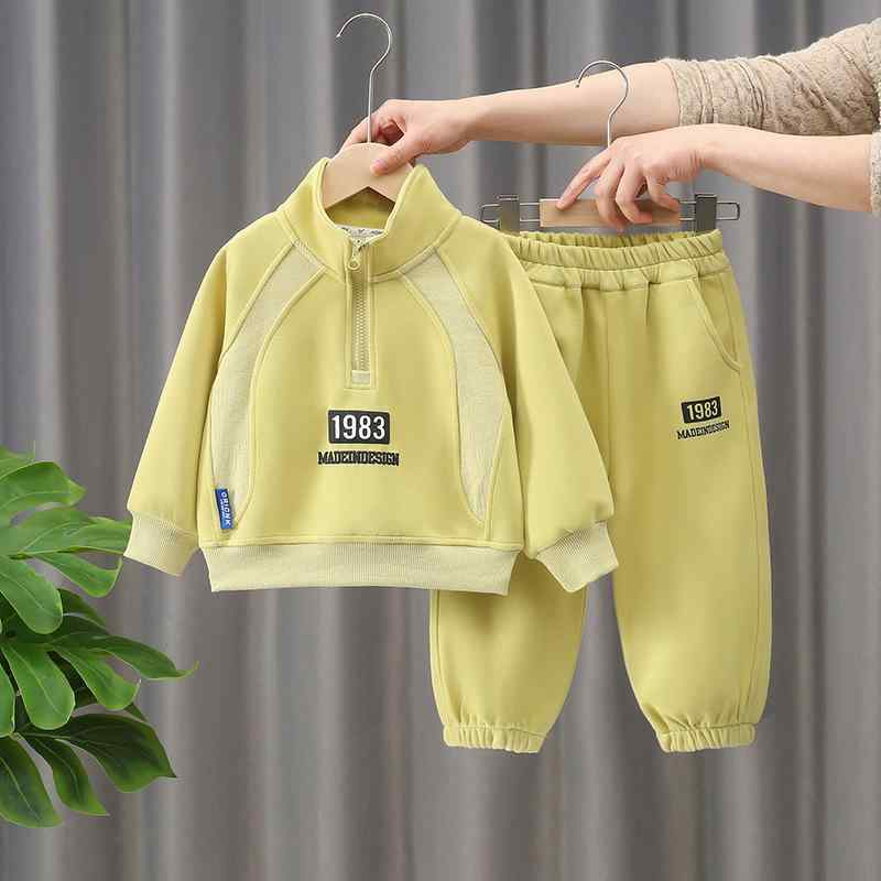 セットアップ キッズ 男の子 長袖 トレーナー ロングパンツ 2点セット 子供服 ベビー 100 110 120 130 140 コットン カジュアル スウェット 上下セット 春 秋 通学 遠足 普段着 グレー イエロー おしゃれ