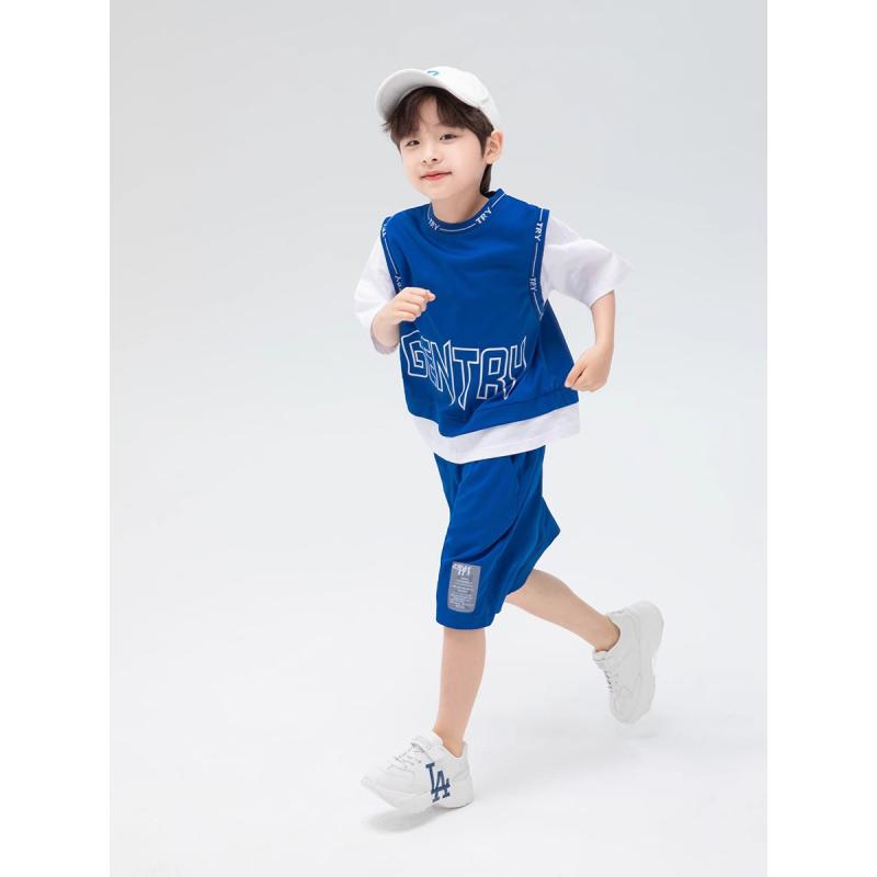 キッズ セットアップ 男の子 半袖 tシャツ ハーフパンツ 上下セット 綿 柔らかい バスケットボール 子供服 ジュニア 男児 夏 運動 スポーツ ウェア 普段使い 通学 ルームウェア 通園 ブルー ブラック 100 110 120 130 140 15