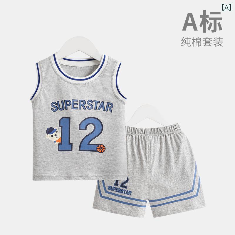 キッズ セットアップ 男の子 ベビー 夏服 半袖 運動着 スポーツウェア 綿100 薄手 ノースリーブ タンクトップ ショートパンツ ハーフパンツ 運動会 通園 部屋着 グレー ブルー イエロー 80 90 100 110 120 130 夏