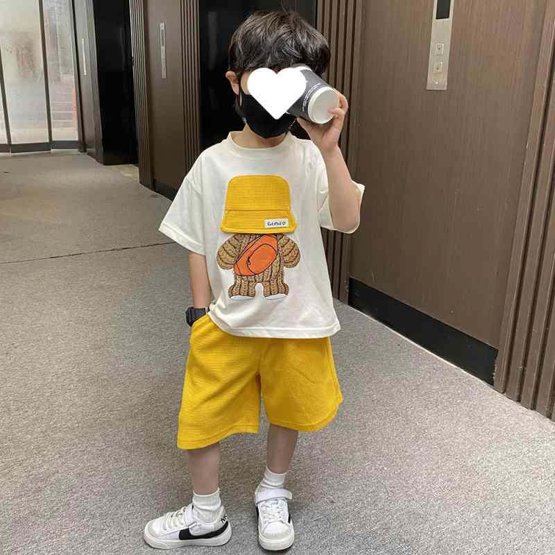 キッズ セットアップ 男の子 ジュニア 半袖 Tシャツ ハーフパンツ 上下セット 綿 2点セット 夏 薄手 涼しい 動きやすい キャラクター プリント 子供服 通園 通学 運動会 アウトドア 白 黒 140cm 150cm 160cm