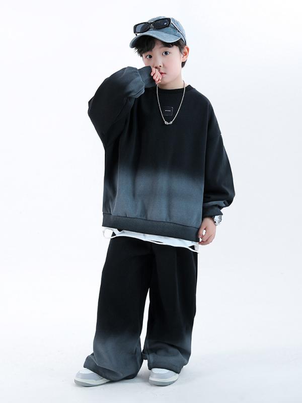 キッズ セットアップ 男の子 長袖 スウェット 上下セット プルオーバー ロングパンツ コットン 柔らかい カジュアル スポーツ 運動 通学 お出かけ 旅行 春 秋 120 130 140 150 160 170 黒 灰 グラデーション