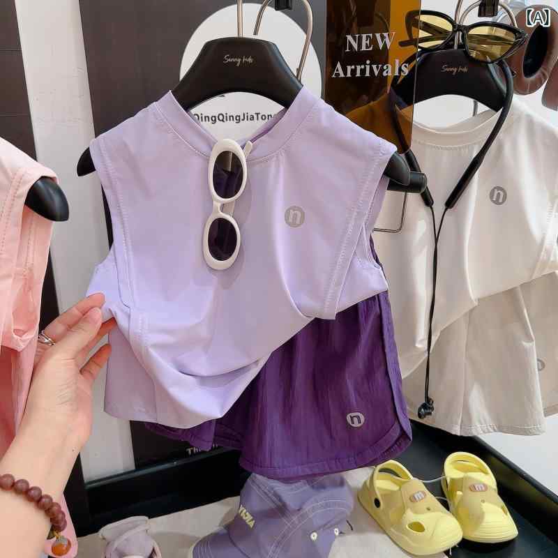 キッズ セットアップ 男の子 女の子 接触冷感 速乾 ノースリーブ ハーフパンツ 半袖 薄手 無地 動きやすい 通気性 ルームウェア スポーツ 通園 通学 普段使い 紫 白 ピンク 春 夏