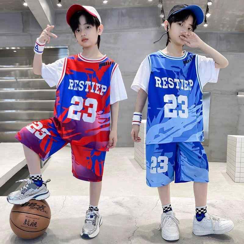 キッズ スポーツウェア 男の子 セットアップ 夏 半袖 Tシャツ ハーフパンツ 上下セット ジュニア バスケットボール 部屋着 通学 運動会 赤 青 140 150 160 170