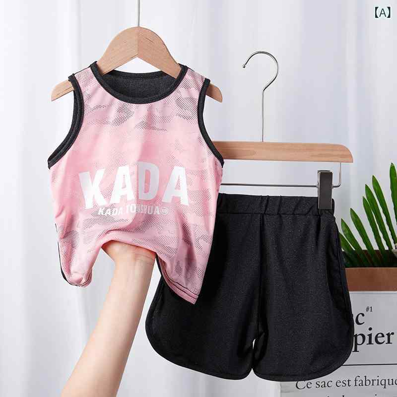 キッズ スポーツウェア セットアップ 男の子 女の子 夏 タンクトップ ショートパンツ バスケットボール 上下セット 運動着 ノースリーブ ハーフパンツ 薄手 吸汗速乾 動きやすい 部屋着 通学 お出かけ ピンク グレー グリーン ブルー グリーン 10