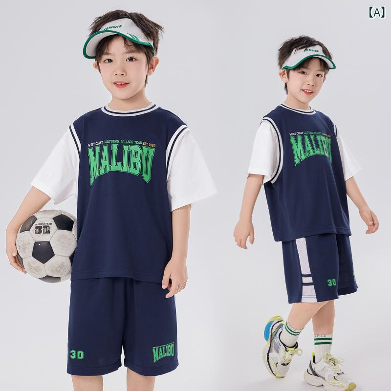 キッズ バスケットボール ウェア 上下セット 男の子 男児 半袖 ハーフパンツ セットアップ スポーツウェア 薄手 吸汗速乾 メッシュ 涼しい 接触冷感 130 140 150 160 ジュニア 運動会 通学 部活 ネイビー 春 夏