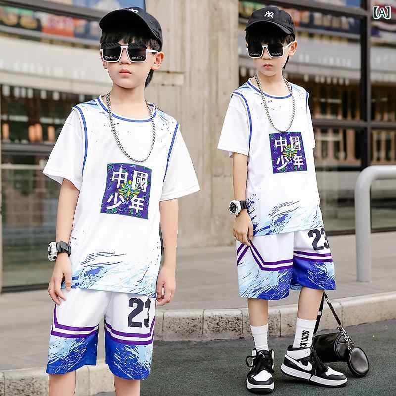 バスケットボール ウェア キッズ ジュニア 男の子 女の子 上下セット スポーツウェア 半袖 ショートパンツ Tシャツ 吸汗速乾 メッシュ 運動着 クラブ 部活 体育 体操服 練習着 ユニフォーム ルームウェア 赤 青 紫 夏