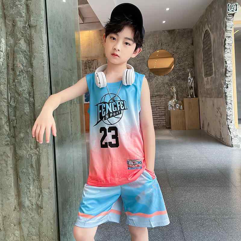 キッズ セットアップ 男の子 スポーツウェア ノースリーブ シャツ ハーフパンツ 夏 速乾 メッシュ 涼しい 薄手 タンクトップ 上下セット 子供服 ジュニア 運動着 バスケットボール 普段着 通学 110 120 130 140
