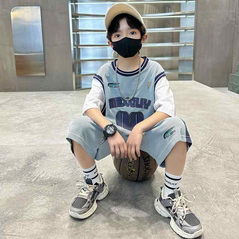 キッズ セットアップ 男の子 半袖 tシャツ ハーフパンツ 上下セット 綿 夏服 男児 子供服 スポーツ 140 150 160 青 運動会 通学 カジュアル