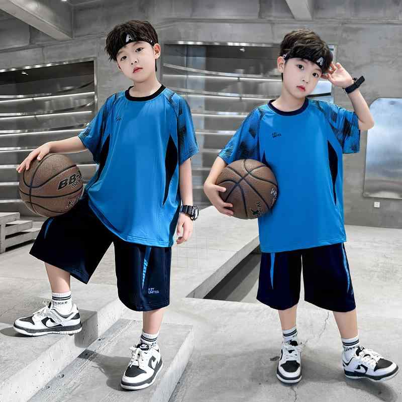 キッズ バスケットボール ウェア 男の子 セットアップ 半袖 Tシャツ ハーフパンツ 上下セット 接触冷感 吸汗速乾 メッシュ 涼しい 薄手 運動会 部活 スポーツ アウトドア 青 白 夏 120 130 140 150 160 170