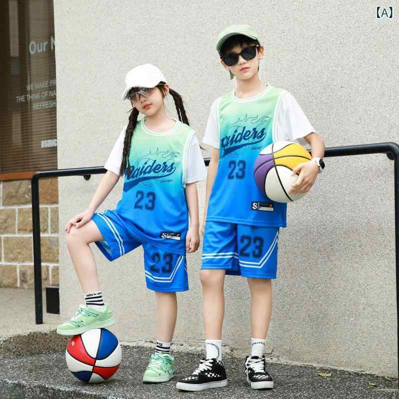 バスケットボール ウェア 男の子 女の子 ジュニア キッズ 上下セット 半袖 Tシャツ ハーフパンツ スポーツウェア ユニフォーム トレーニング 練習着 ダンス 運動会 夏 ブルー ライトグリーン