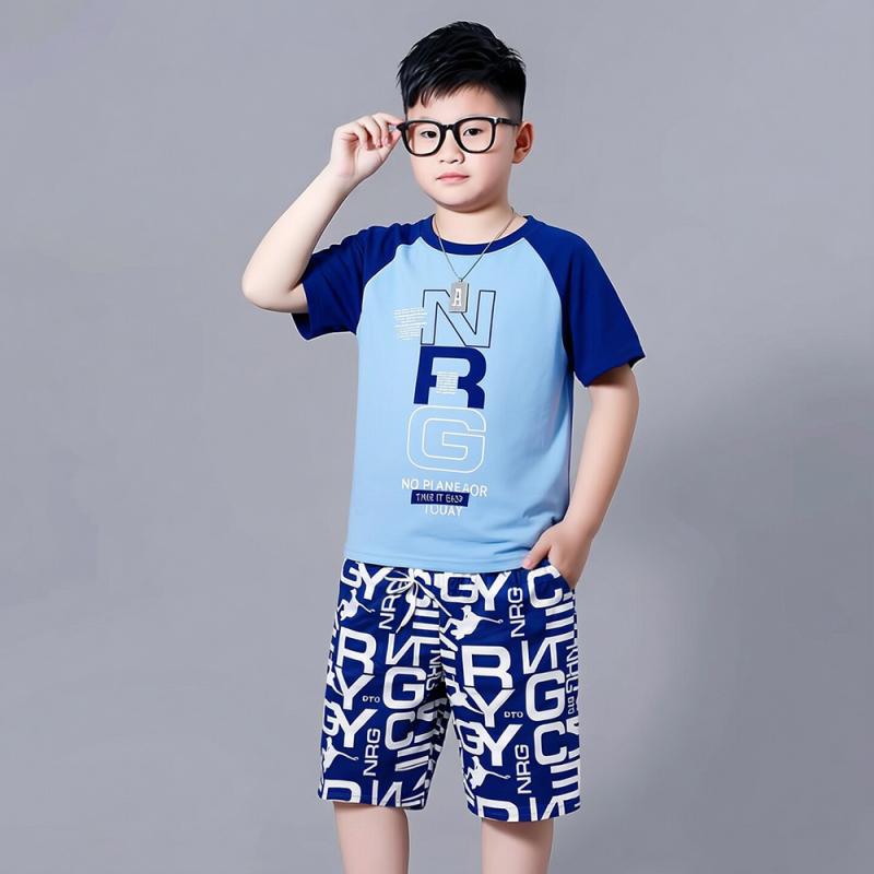 キッズ 水着 男の子 ジュニア セパレート 上下セット ラッシュガード スイムパンツ 半袖 高弾性 紫外線対策 UVカット プール 海水浴 水遊び 夏 レジャー ライトブルー グレーブルー 大きめ 大きいサイズ