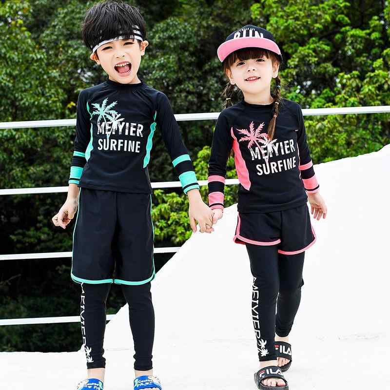 水着 キッズ 男の子 女の子 セパレート 3点セット 長袖 ラッシュガード UVカット 速乾 スイムウェア 子供用 紫外線対策 プール 海 ジュニア ヤシの木