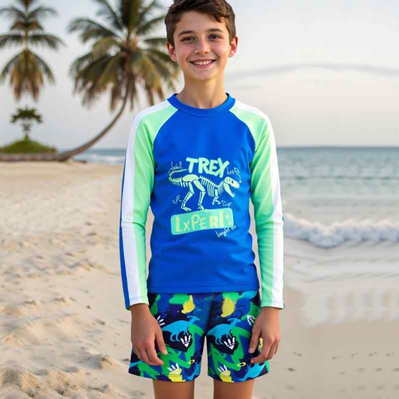 ・カテゴリ: 子供用水着・製品タイプ: 男児用水着・スタイル: 長袖水着、三角パンツ、ビキニ、ボクサーパンツ、ワンピース水着、セパレート水着・対象年齢: 6-12歳・対象性別: 男児・デザイン: 総柄・表地素材: ポリエステル82%・裏地素材: ポリエステル100%・重量: 約200g・着用シーン: スイミング、水遊び・カラー: ブルー・サイズ展開: 8Y、9Y、10Y、11-12Y、13-14Y