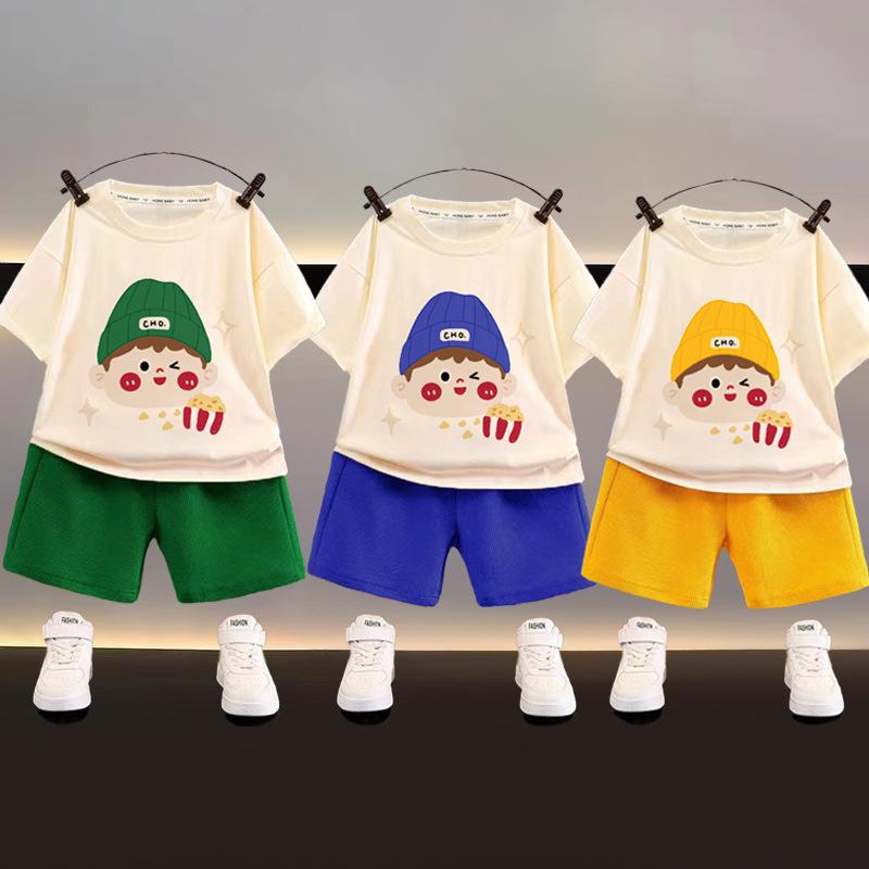 セットアップ キッズ 男の子 半袖 夏 薄手 涼しい ワッフル tシャツ ハーフパンツ 上下セット 2点セット 子供服 ベビー 普段使い 通園 普段着 お出かけ かわいい キャラクター カジュアル プリント トップス ボトムス トップス 100 110