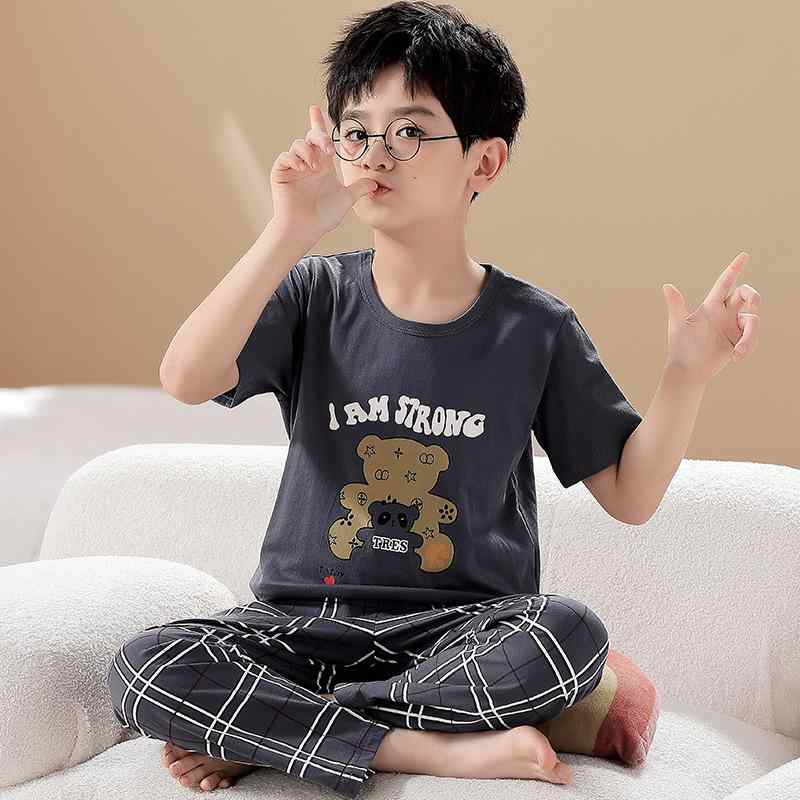 パジャマ キッズ 男の子 半袖 長ズボン 綿100 ルームウェア 薄手 セットアップ 春 夏 秋 子供 子ども ベビー ジュニア 男児 部屋着 ナイトウェア 上下セット コットン ウエストゴム 涼しい かわいい 110 120 130 140 150 1