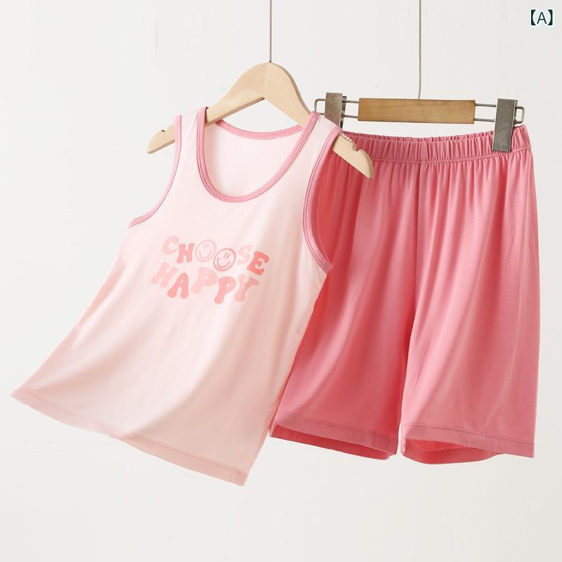 パジャマ キッズ 男の子 女の子 上下セット ルームウェア 半袖 ノースリーブ トップス ズボン 接触冷感 薄手 涼しい 伸縮性 モダール 部屋着 寝巻き 子供 ジュニア 春 夏 140 150 160 ピンク ブルー