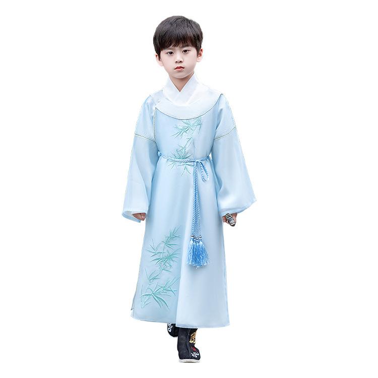 ・カテゴリ: 子供用漢服・唐装・民族衣装・スタイル: ユニーク・主な素材: ポリエステル95%・素材加工: 起毛加工、柔軟加工・装飾要素: アルファベット・性別: 男児・仕様: 裏地なし・カラー展開: ブルー、青竹・サイズ展開: 110cm、120cm、130cm、140cm、150cm、160cm・対象年齢: 3〜8歳（100〜140cm）