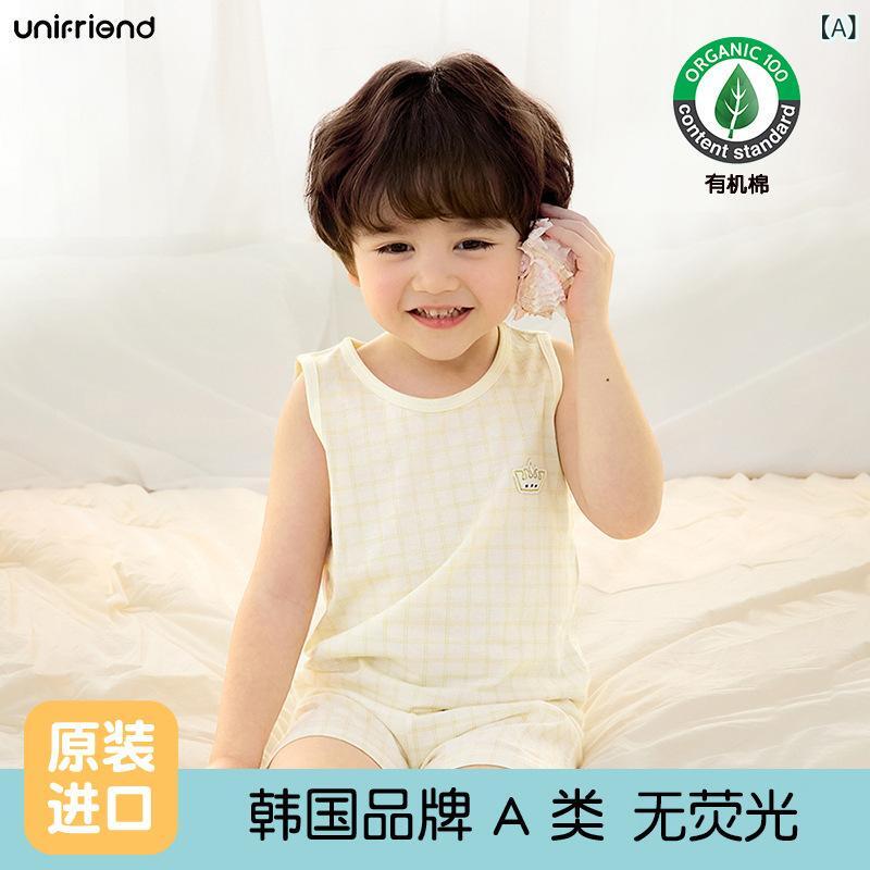 ・カテゴリ: 子供用ルームウェア・主な素材: 綿100%・カラー展開: 皇冠（タンクトップセット/オーガニックコットン）、帆船（タンクトップセット/オーガニックコットン）、小飛馬（タンクトップセット/オーガニックコットン）、ブラウンベア（タンクトップセット/オーガニックコットン）、ホワイトベア（タンクトップセット/オーガニックコットン）、小花柄（タンクトップセット/オーガニックコットン）・対象年齢: 中小童（3～8歳、100～140cm）・スタイル: 韓国風・対応身長: 90、100、110、120、130、140・生地の厚さ: 薄手・柄: キャラクター・機能: 通気性・デザイン要素: セットアップ