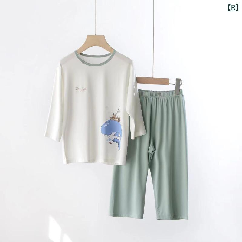 Niños Pijamas Niños Vestuario Modal Manchas delgadas Camiseta de cama Niños Juvenil Primavera Verano Otoño 140 150 160 170 Azul Verde Baleas Animales Suave Sudor Rápido Divertido — vista 2