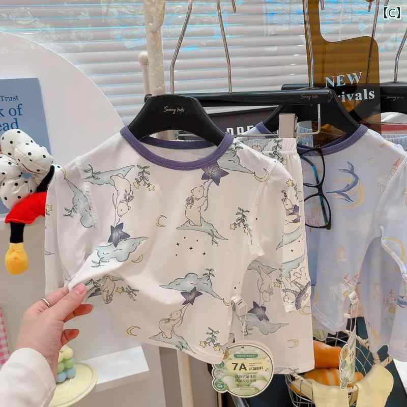 パジャマ キッズ 男の子 女の子 ルームウェア テンセル モダール 七分袖 上下セット 子供用 ナイトウェア 寝間着 インナー 部屋着 セットアップ 薄手 抗菌 涼しい 接触冷感 夏物 アニマル イラスト プリント ベージュ — vista 3