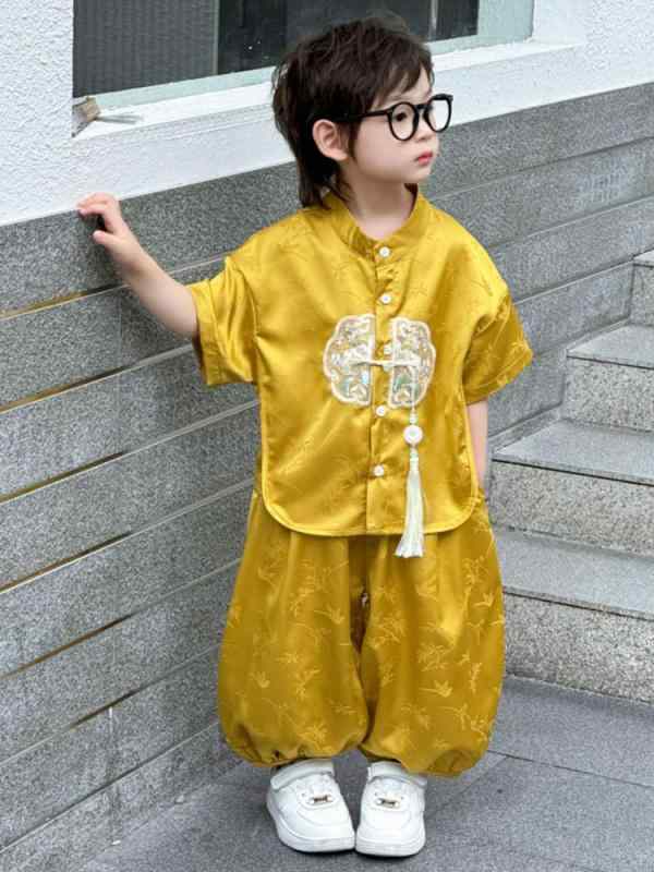 セットアップ キッズ 男の子 女の子 半袖 漢服 チャイナ風 シャツ ロングパンツ ハーフパンツ 3点セット 上下セット 子供服 ジュニア カジュアル 涼しい 薄手 ポリエステル 普段使い お出かけ 通園 夏