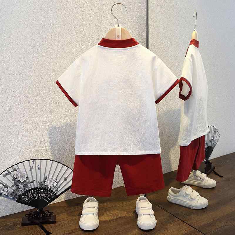 ・柄: 文字・仕様: 裏地なし・加工: 柔軟処理・セット内容: セット・安全基準: B類・性別: ユニセックス・素材: 綿100%・スタイル: カジュアル、唐装・生地の厚さ: 薄手・カラー展開: 小少爷セット酒赤色、小少爷セットブルー、福字セット豆緑色、福字セットブルー、古香古色セットレッド、古香古色セットブルー、好好学習セットレッド、好好学習セットブルー、龍角セット豆緑色、龍角セットレッド、梅花セット豆緑色、梅花セットレッド、麒麟セット豆緑色、麒麟セットレッド、少年強セットホワイト、少年強セットコーヒー色、獅子頭セットレッド、獅子頭セットブルー、双龍戯珠セット豆緑色、双龍戯珠セットレッド、桃花セット豆緑色、桃花セットネイビー、中国龍セット豆緑色、中国龍セットレッド・サイズ展開: 90、100、110、120、130、140・対象年齢: 3〜8歳（身長100〜140cm）・カテゴリ: 子供用旗袍・唐装・民族衣装