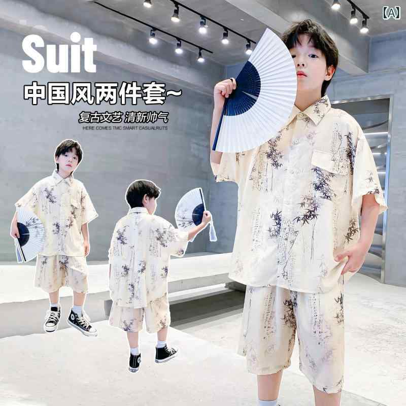 ・柄: 抽象・生地加工: 柔軟処理・要素: セット、プリント、トレンド・性別: メンズ・素材: ナイロン80%・スタイル: 韓国風・厚さ: 普通・カラー展開: アプリコット・対応身長: 110cm、120cm、130cm、140cm、150cm、160cm、170cm・デザイン: 唐装・対象年齢: 中大童（8歳以上、140cm以上）・カテゴリ: 子供用旗袍・唐装・民族衣装