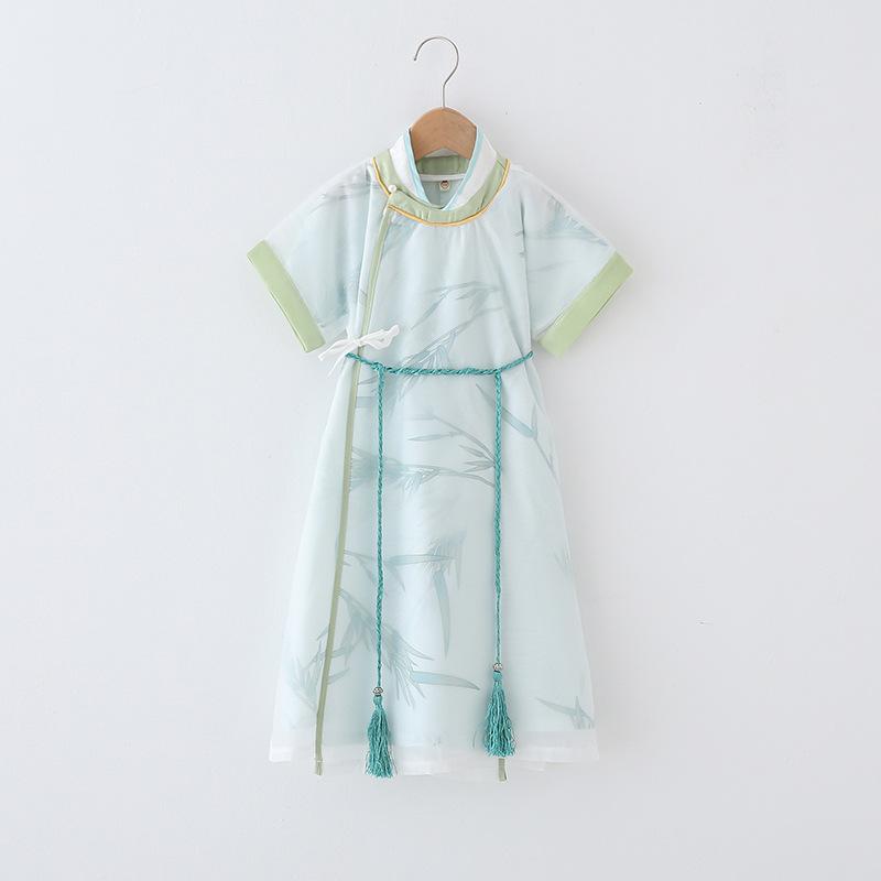 ・カテゴリ: 子供用唐装・エスニック服・スタイル: 中華風、トレンド・柄: バイカラー・主な素材: ポリエステル80%・生地: シフォン・生地加工: 柔軟加工・厚さ: 薄手・仕様: 裏地なし・安全基準: B類・対象性別: 男女兼用・セット内容: セットアップ・カラー展開: 画像色・サイズ展開: 90cm、100cm、110cm、120cm、130cm、140cm、150cm・対象年齢: 3〜8歳（身長100〜140cm）