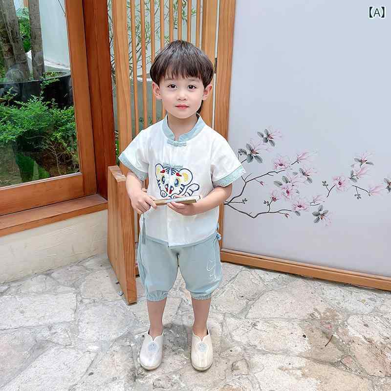 ・カテゴリ: 子供用民族衣装・スタイル: 中華風・対象性別: 男児・主な素材: ポリエステル95%・カラー展開: グリーン、ブルー・サイズ展開: 90cm、100cm、110cm、120cm、130cm、140cm、150cm、160cm・対象年齢: 8歳以上（身長140cm以上）