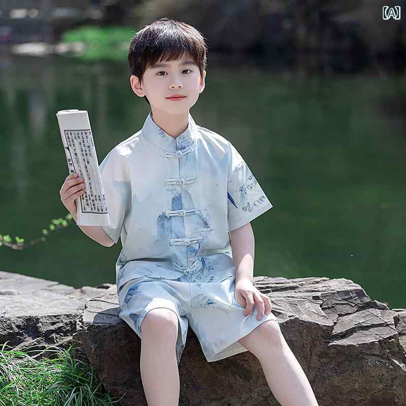 ・柄: 花柄・生地加工: 柔軟処理・セット内容: セットアップ・スタイル: 和風・中華風・性別: キッズ（男の子）・素材: ポリエステル100%・生地の厚さ: 普通・カラー展開: グリーン系・サイズ展開: 90cm、100cm、110cm、120cm、130cm、140cm、150cm、160cm・カテゴリ: 子供用和服・民族衣装