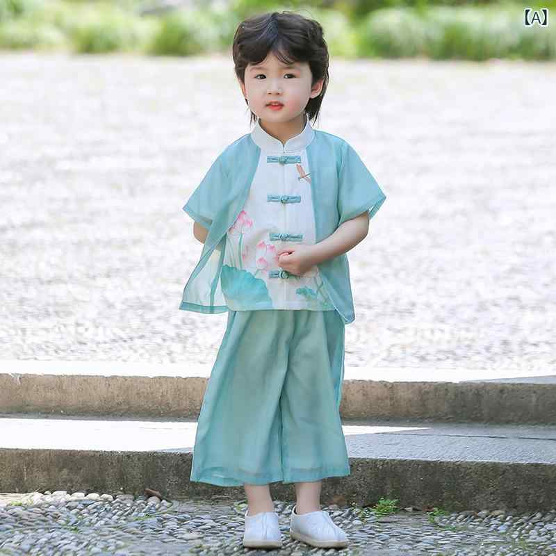 セットアップ キッズ 男の子 女の子 漢服 チャイナ服 中華風 子供服 上下セット 唐装 半袖 シャツ ハーフパンツ 2点セット 子供 こども ジュニア ベビー 夏 発表会 衣装 学芸会 七五三 お出かけ 花柄 薄手 涼しい