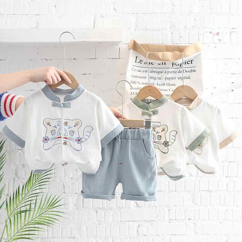 男の子 セットアップ 夏 半袖 短袖 ズボン キッズ チャイナドレス風 チャイナ服 コットン 綿 カジュアル 通園 通学 旅行 お出かけ グリーン ブルー カーキ 80 90 100 110 120 ベビー服 上下セット