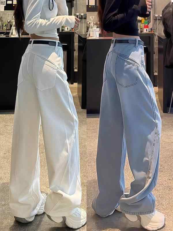 デニムパンツ レディース ぽっちゃり 体型カバー ハイウエスト 美脚 スリム ストレート ワイド ロング デニム 綿 カジュアル 通学 デート お出かけ 青 白 オールシーズン ジーンズ ジーパン 20代