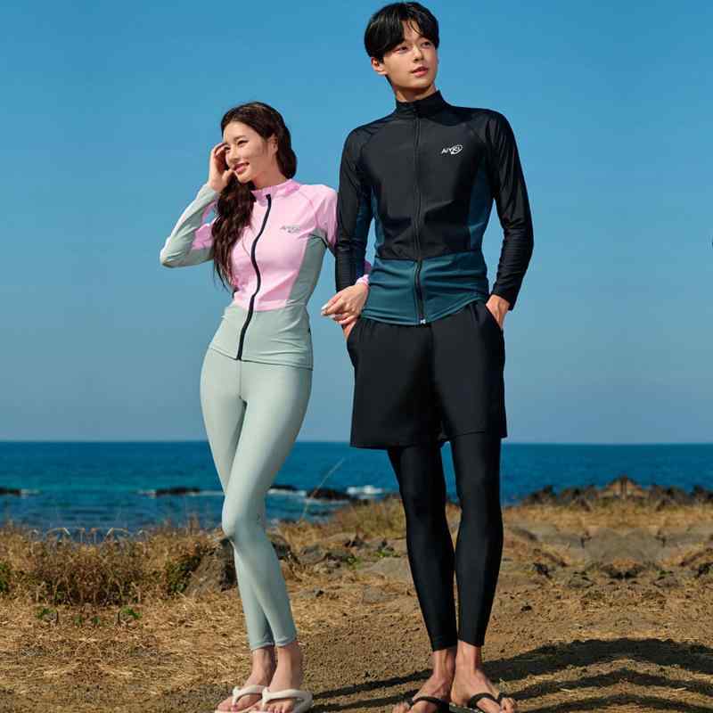 ラッシュガード ペア 水着 セット カップル レディース メンズ 長袖 フィットネス 紫外線対策 UVカット 露出控えめ スポーティー 上下セット 体型カバー オールシーズン 3点セット 4点セット プール 海 ビーチ アウトドア ピンク グリーン ブラ