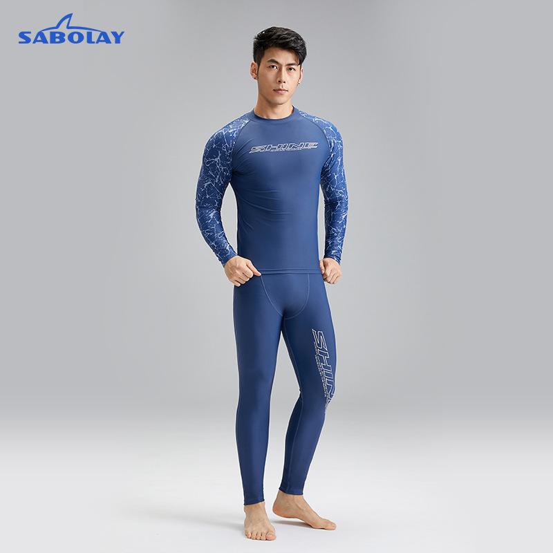 水着 メンズ ラッシュガード セパレート 長袖 トップス ロングパンツ 紫外線対策 UVカット UPF50+ 接触冷感 速乾 耐塩素 伸縮性 フィットネス プール 海 ビーチ マリンスポーツ スイムウェア 春 夏 ネイビー 大きいサイズ