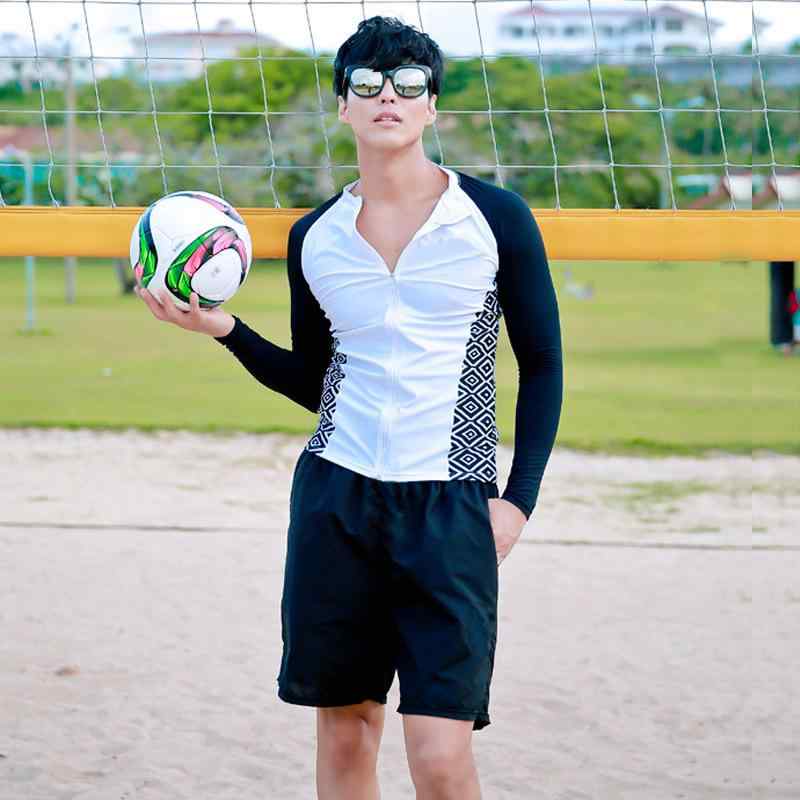 メンズ 水着 上下セット 長袖 ラッシュガード スイムウェア セパレート フィットネス スポーツ 2点セット 紫外線対策 UVカット 吸汗速乾 ポリエステル ブラック 黒 M L XL XXL 3XL 夏 海 ビーチ プール 川遊び 運動