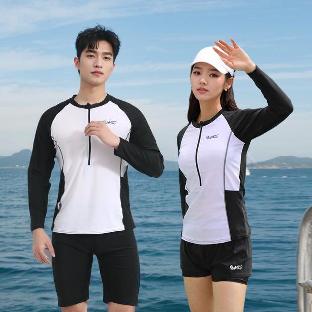 ラッシュガード 浮潜 水着 ペア カップル メンズ レディース 上下セット 長袖 ロングパンツ スイムウェア 紫外線対策 UVカット 接触冷感 速乾 防寒 海 ビーチ プール マリンスポーツ ブラック ホワイト