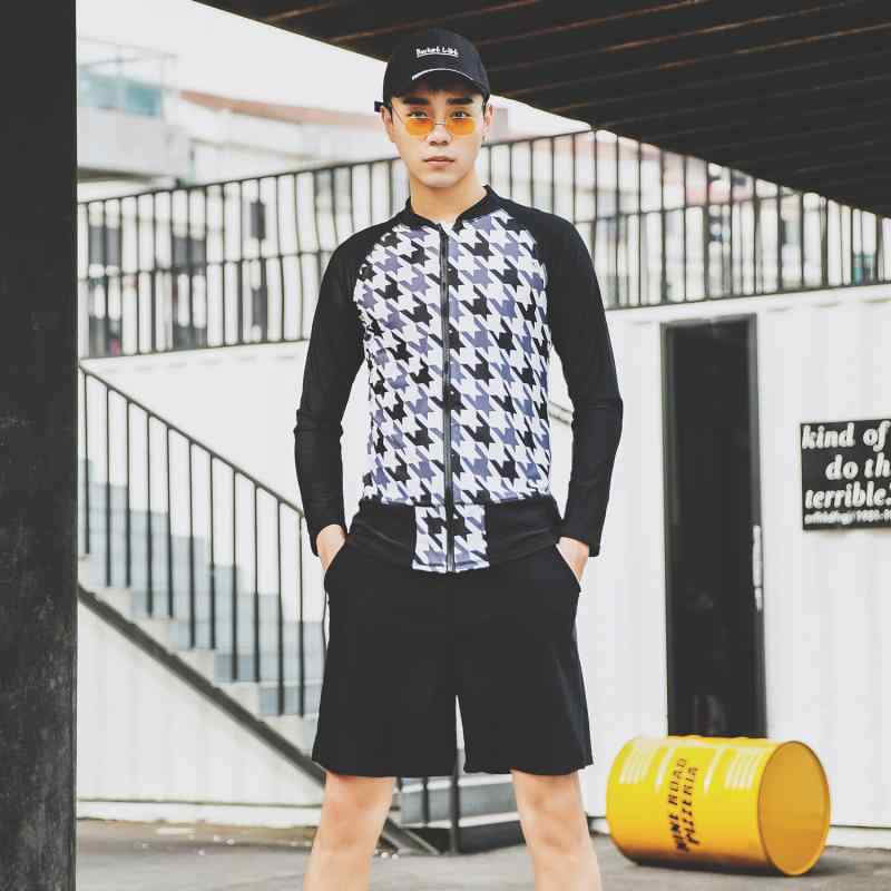 メンズ水着 セパレート 水着 長袖 ラッシュガード スイムウェア 2点セット 上下セット スポーツ アウトドア 運動 ビーチ プール 海水浴 黒 M L XL XXL XXXL UVカット 紫外線対策 体型カバー 速乾 フィットネス 春 夏