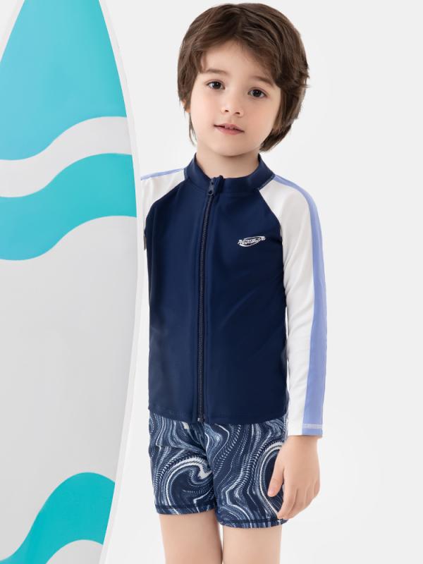 子供 水着 男の子 セパレート 長袖 ラッシュガード スイムウェア キッズ ジュニア ベビー スイムパンツ 水遊び プール 海 ビーチ アウトドア 紫外線対策 UVカット 伸縮性 高弾力 ナイロン ブルー 青 春 夏