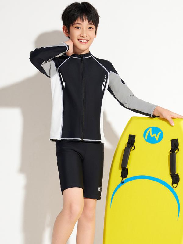 キッズ ズボン 水着 男の子 ジュニア 長袖 ロングパンツ 上下セット セットアップ 紫外線対策 UVカット スイムウェア ラッシュガード セパレート マリンスポーツ 潜水 ビーチ プール 海水浴 黒 10代 春 夏