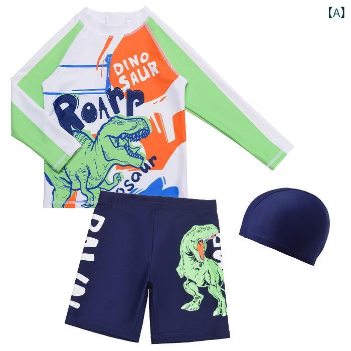 キッズ 水着 男の子 長袖 ロングパンツ ショートパンツ 3点セット スイムウェア ラッシュガード セパレート 恐竜 イ…