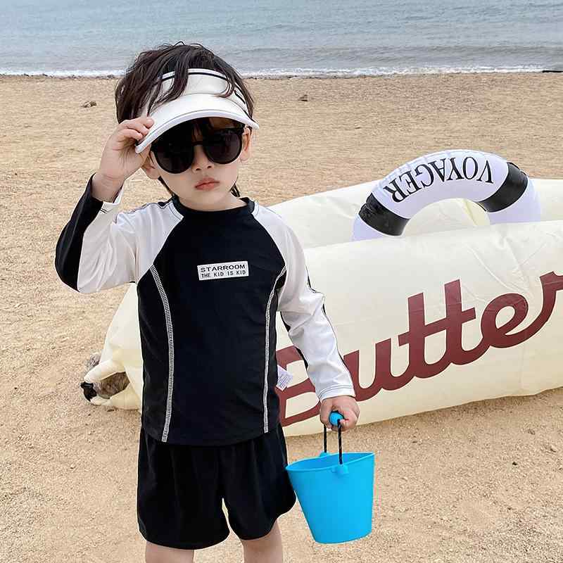 子供 水着 男の子 女の子 長袖 ショートパンツ ラッシュガード セパレート 2点セット 上下セット 日焼け防止 UVカット ベビー キッズ スイムウェア ジュニア 幼稚園 小学生 旅行 温泉 プール 海 海水浴 黒 夏