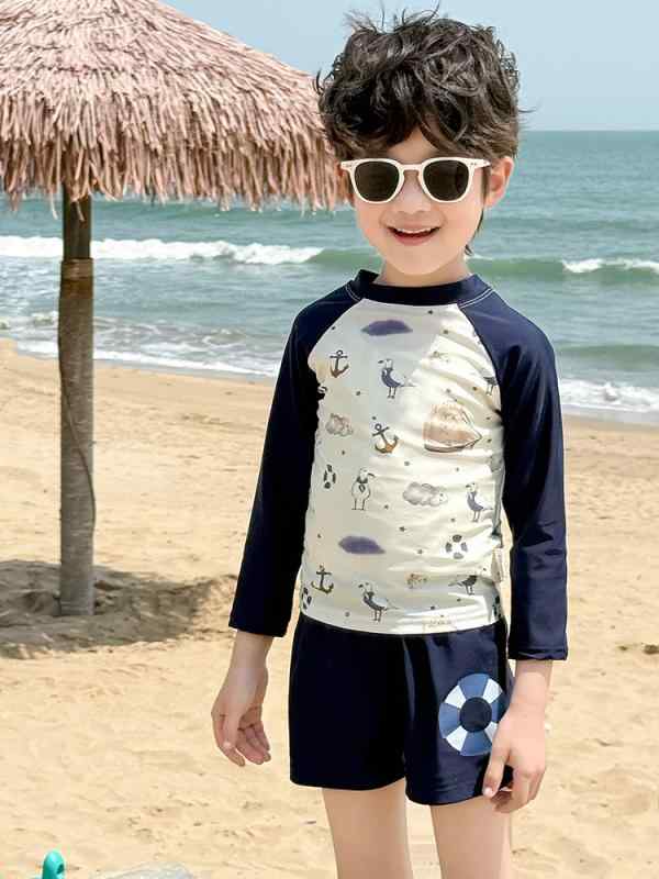 水着 男の子 セパレート 長袖 キッズ 子供 男児 ラッシュガード トップス パンツ セットアップ 日焼け防止 紫外線対策 UVカット 速乾 スイムウェア 温泉 ビーチ プール 海 水遊び ジュニア 春 夏 おしゃれ