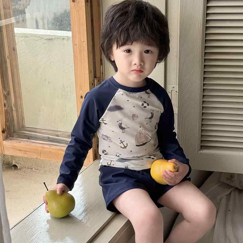 水着 男の子 キッズ 長袖 セパレート スイムウェア スイムキャップ 3点セット 子供 ジュニア 速乾 伸縮性 紫外線対策 UVカット 動きやすい プール 海水浴 温泉 夏 レジャー 90 100 110 120 130 140