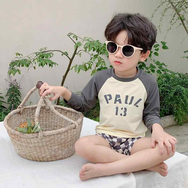 子供 水着 男の子 長袖 セパレート キッズ スイムウェア ラッシュガード セットアップ 上下セット 紫外線対策 UVカット 接触冷感 速乾 スイミング スクール 温泉 プール 海 ビーチ 夏 ベージュ