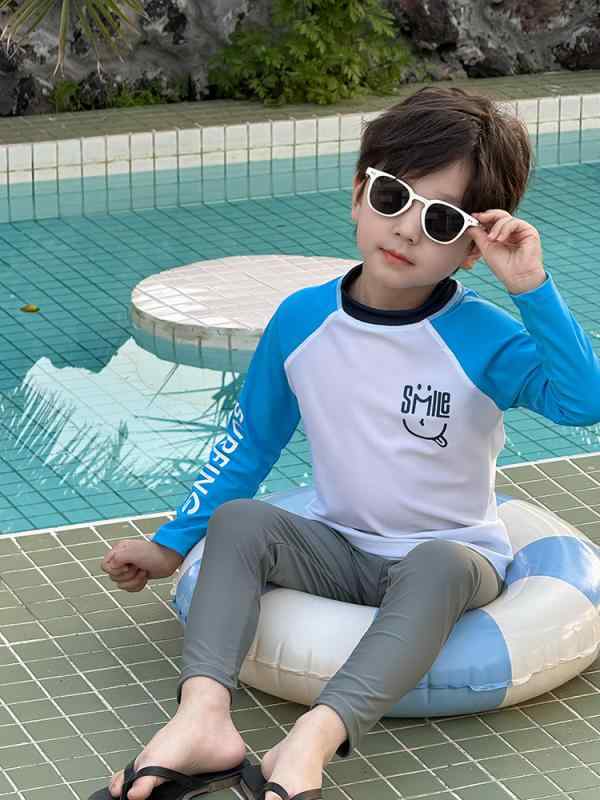 キッズ 水着 男の子 長袖 セパレート 上下セット 紫外線対策 ラッシュガード 子供 スイムウェア ジュニア プール 海 ビーチ レジャー 旅行 夏 白 黒 灰 100 110 120 130 140 150