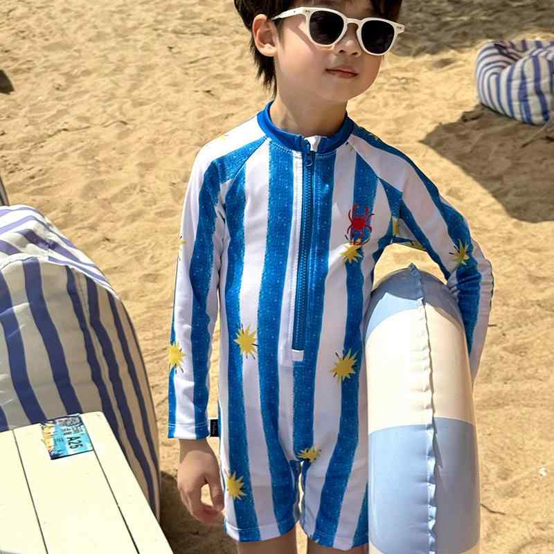 子供 水泳着 男の子 女の子 長袖 ラッシュガード オールインワン ポリエステル 速乾 伸縮性 紫外線対策 海 ビーチ 温泉 赤 カニ かわいい ベビー キッズ 90 100 110 120 130 140 夏