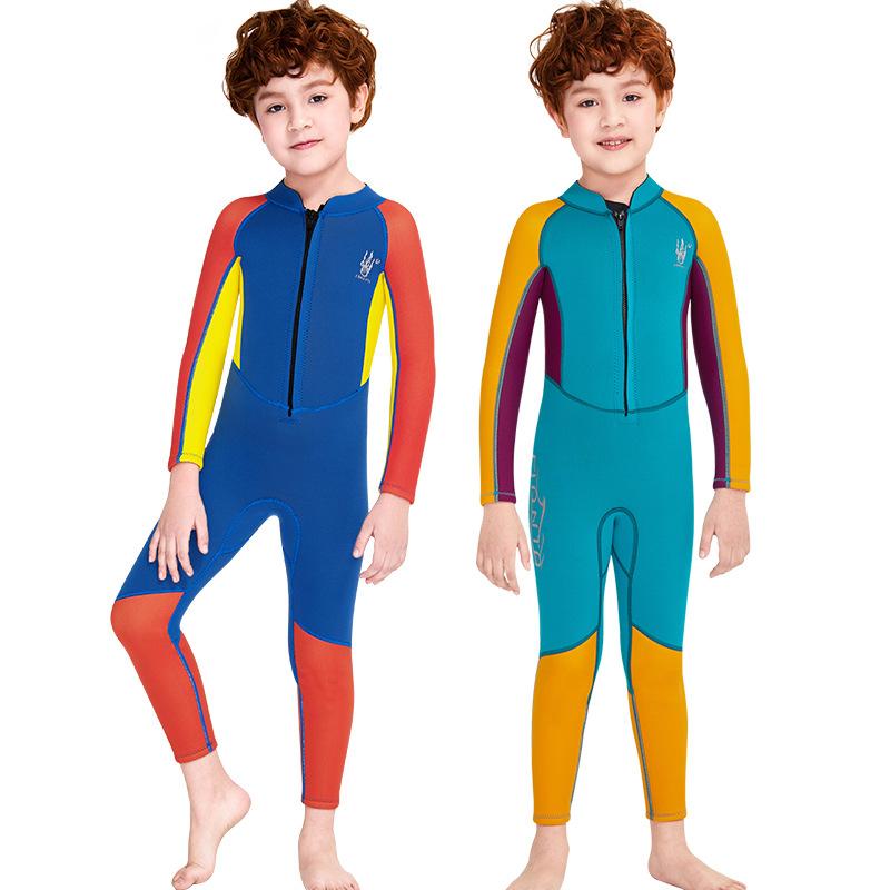 子供用ウェットスーツ 男の子 キッズ ジュニア 保暖 長袖 長ズボン 2.5mm ネオプレン 日焼け防止 紫外線対策 UVカット 速乾 防寒 スノーケリング ダイビング プール 海水浴 水遊び 川遊び オールシーズン 黄 オレンジ