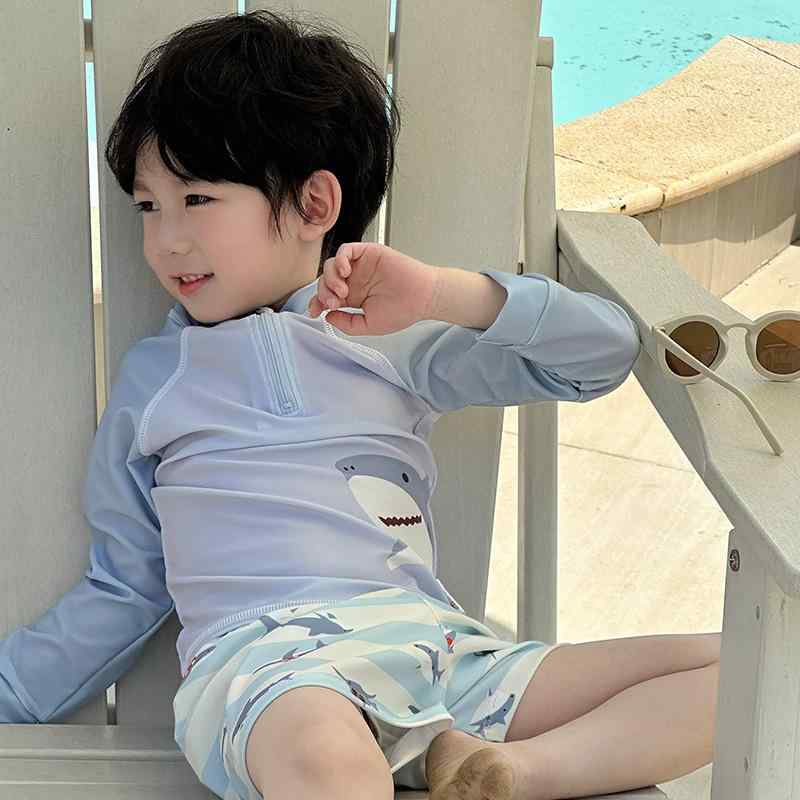 水着 キッズ 男の子 セパレート 長袖 ラッシュガード 上下セット 恐竜 浅緑 浅青 100 110 120 130 140 150 夏 UVカット 紫外線対策 速乾 海 プール スイムウェア 子供 ジュニア